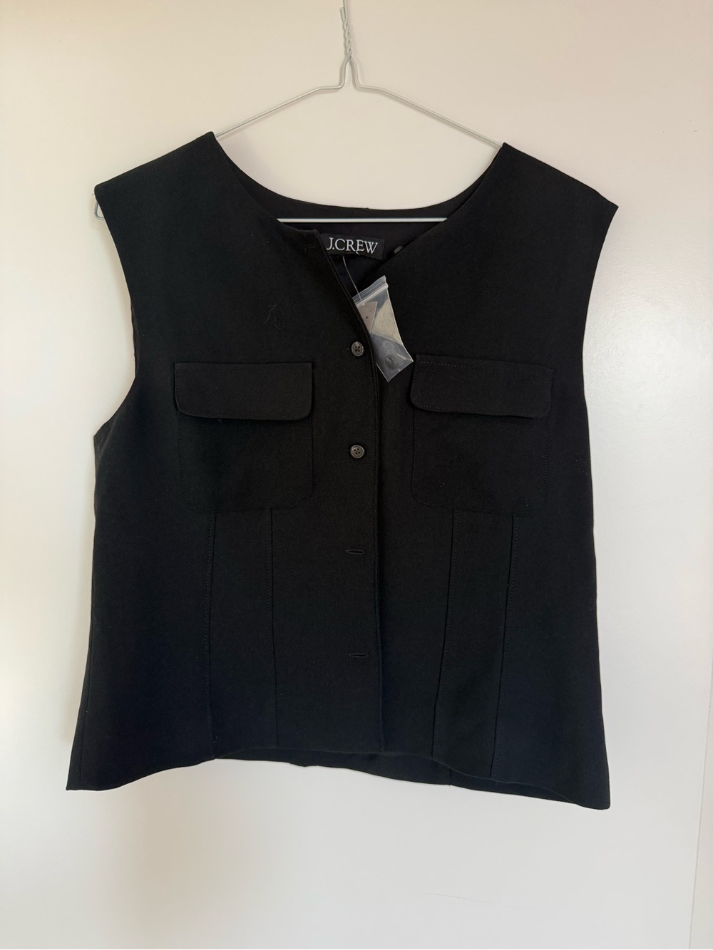 J. Crew Black Sleeveless Button-Front Vest